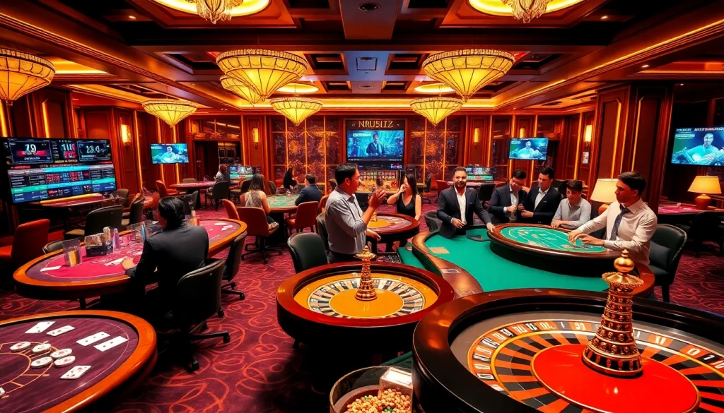 Players engaging in a thrilling game at https://xx88.now/, showcasing an exciting casino atmosphere.