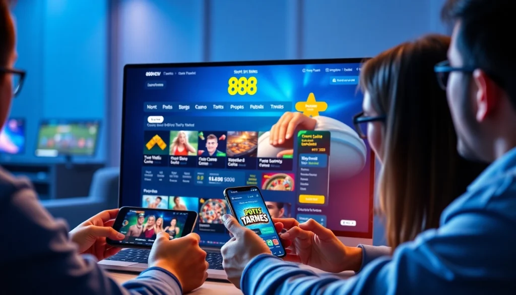 Dynamic view of 888 new online gambling platform showcasing vibrant interface and user engagement.
