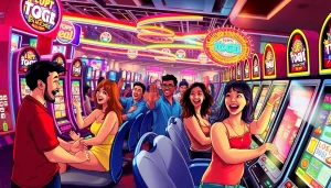 Menang dengan lipat4d di kasino virtual yang penuh warna dan suasana ramai.