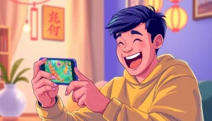 Engaging player experiencing the tashan game excitement on a smartphone, showcasing vibrant gameplay.