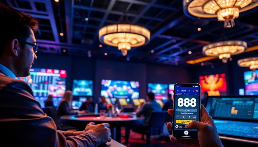 Dynamic online gaming experience featuring 888 new app in a vibrant casino setting.
