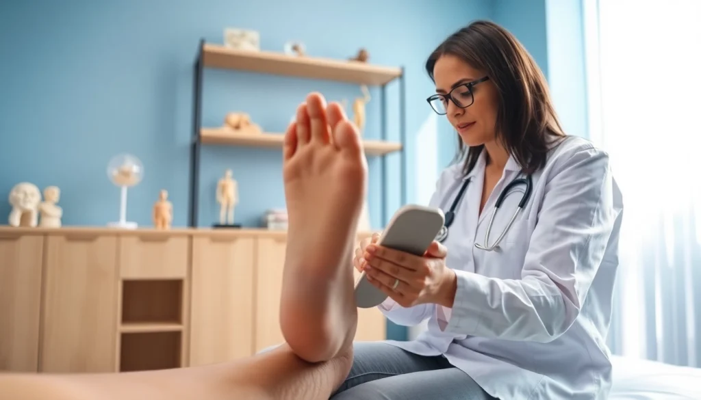 Assessing foot health at https://www.drzavosh.com with a professional chiropractor during a treatment.