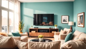 Watch thrilling shows on the iron TV pro in a stylish home entertainment layout.