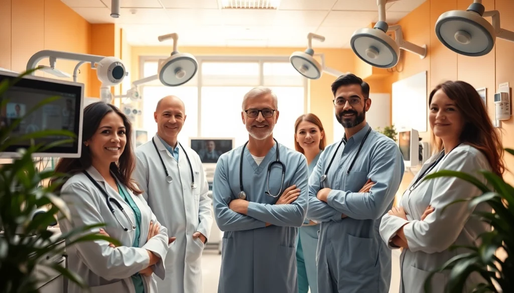 Health professionals fostering patient care in a modern clinic equipped with advanced technology.