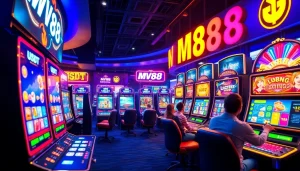 Dynamic MV88 game interface showcasing vibrant online gaming elements, embodying trust and excitement.