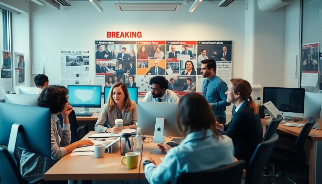 Capture the essence of thephoenixnewspaper with busy journalists collaborating in a vibrant newsroom.