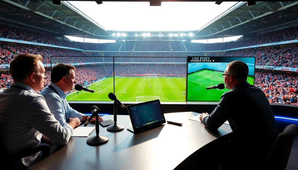 Watch Koora live coverage featuring sports analysts discussing strategies during a vibrant soccer match.