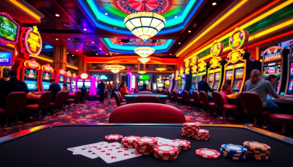 คาสิโนที่เต็มไปด้วยความตื่นเต้นและผู้เล่นในบรรยากาศที่หรูหรา