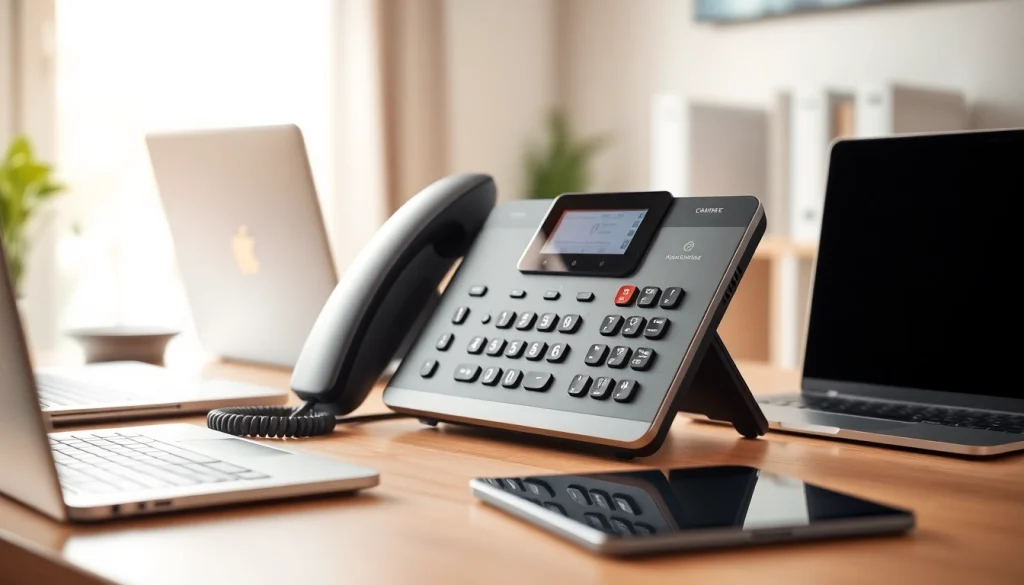 Boost your communication with a stylish VoIP phone on a modern home office desk setup.