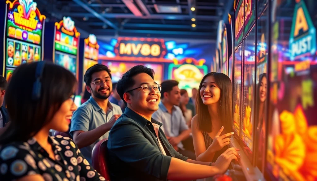 Exciting players engaging with the MV88 game platform showcasing vibrant online casino experiences.