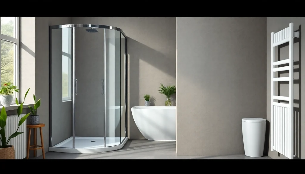 Sicht auf sonni sanitär Produkte in einem modernen Badezimmer mit eleganten Duschkabinen.