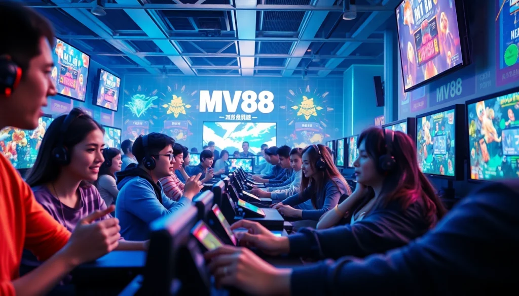 Experience the excitement of MV88 game with engaged players and vibrant gaming interfaces.