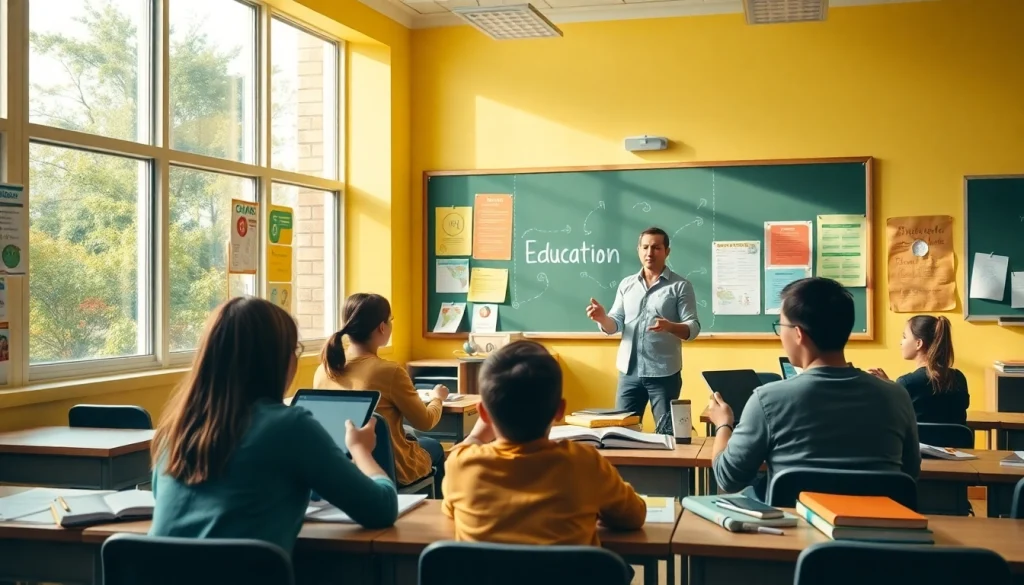 Engaging classroom scene showcasing Education with active participation and vibrant learning materials.