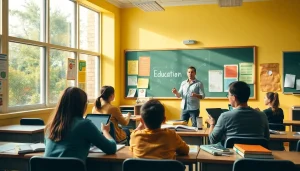 Engaging classroom scene showcasing Education with active participation and vibrant learning materials.