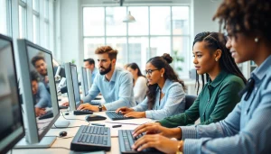 Showcasing a busy typing center where professionals enhance their skills.