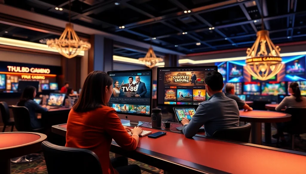 Experience the excitement of online gaming at https://whycazino.com with a vibrant casino atmosphere showcasing user interaction.