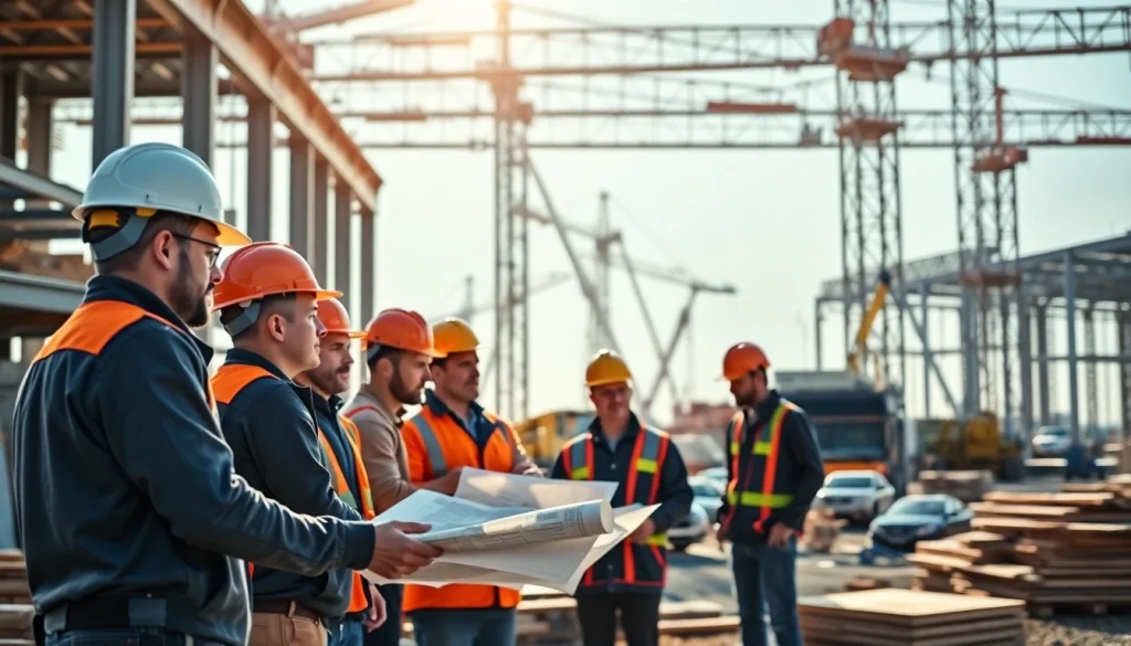 New Jersey Commercial General Contractor overseeing a construction site with engaged workers and machinery.