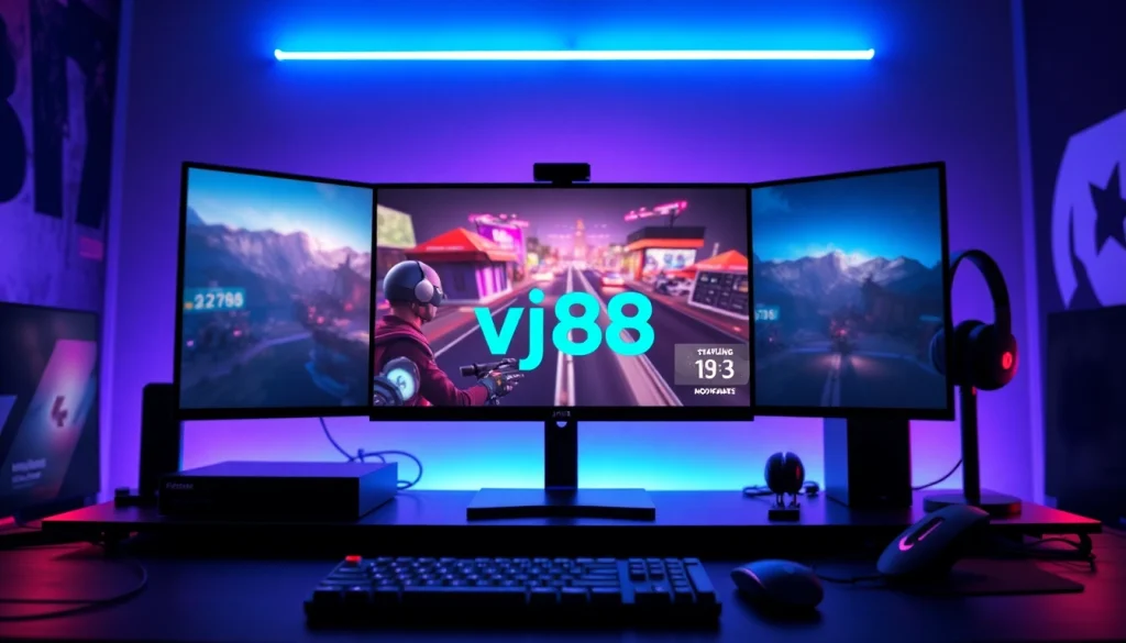Experience the excitement of vj88 with a professional gaming setup showcasing vibrant LED lighting.
