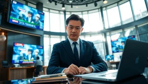 تغطية اخبار العرب من قبل صحفي محترف في غرفة أخبار حديثة.