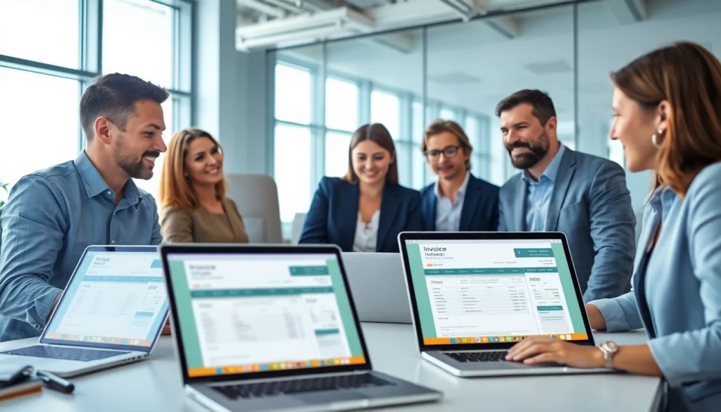 Optimize your workflow with invoice processing software showcased by a professional team in a modern office.