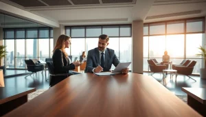 Engaging financial advisor San Antonio consulting with clients in a modern office setting.