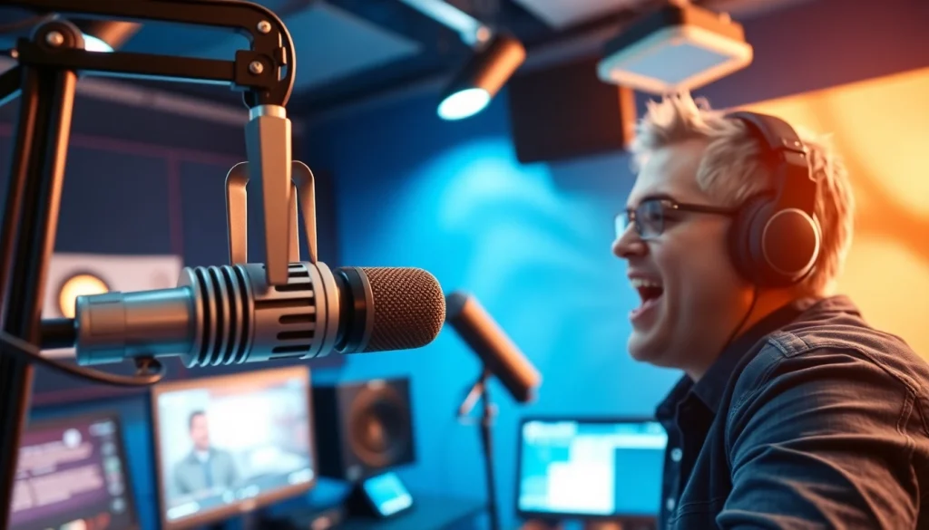 Engaging broadcast studio scene representing https://www.westcentralsbest.com with a dynamic radio host.