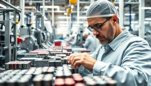 Alnico magnets manufacturer in china showcasing a professional worker inspecting magnets in a clean environment.