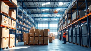 Visualize warehousing efficiency in a modern, organized facility with high-tech storage solutions.