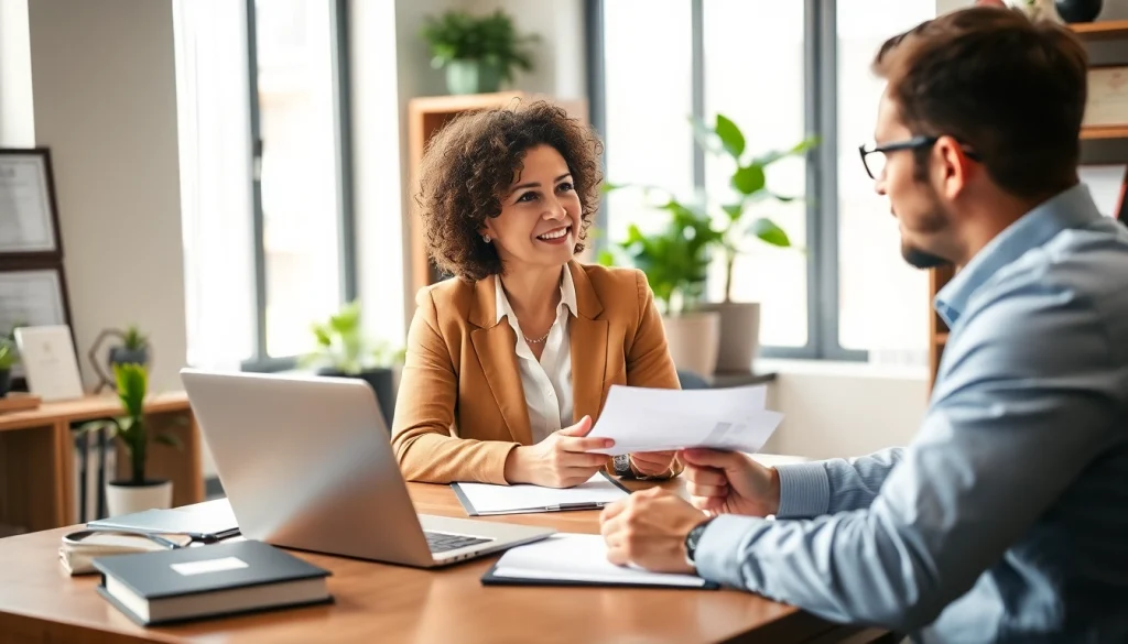 Engaging consultation with a professional at https://www.norcrosslawfirm.com in a welcoming office.
