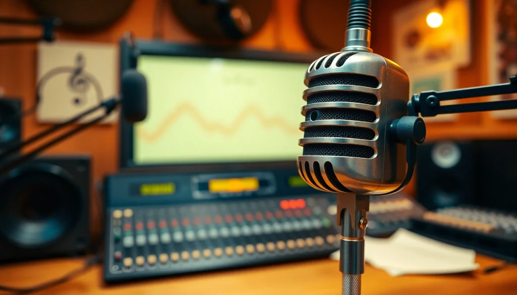 Experience the charm of country music listening at https://mycountry955.com with vintage radio studio ambiance.