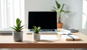 Visualisation d'un espace de travail moderne sur https://kolivent.com avec un bureau organisé et lumineux.