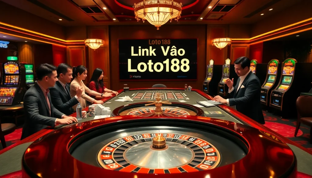 High-stakes casino excitement featuring Link Vào Loto188 at an elegant roulette table.