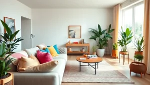 Διακοσμηση σπιτιου ιδεες με μοντέρνο σαλόνι και ζωντανά διακοσμητικά στοιχεία.