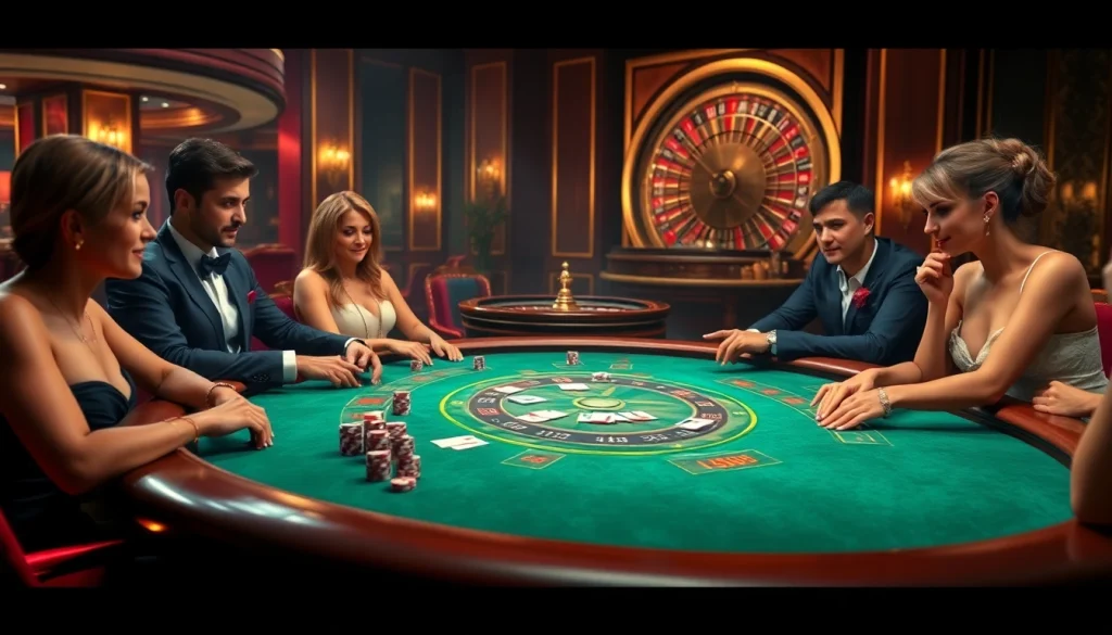 Người chơi đang tận hưởng poker đặt cược cao tại betvip, trong bầu không khí sang trọng và các yếu tố casino sôi động.