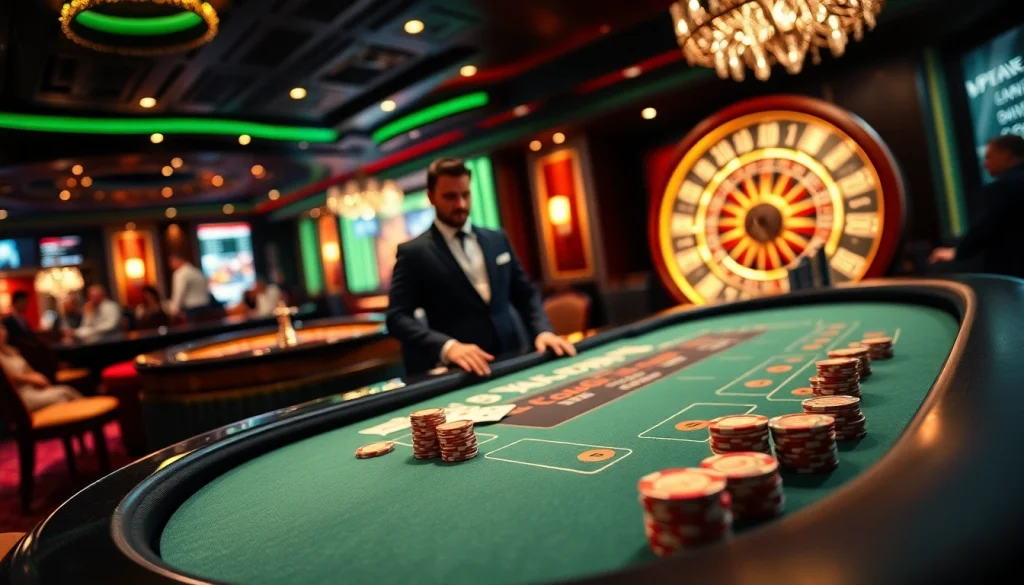 Engaging players at a luxurious qq 88 casino table with vibrant chips and cards.