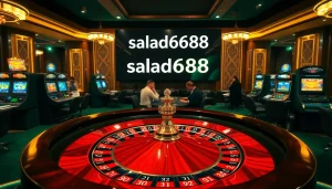 Engaging casino scene highlighting salad6688 with roulette and poker action, reflecting excitement.