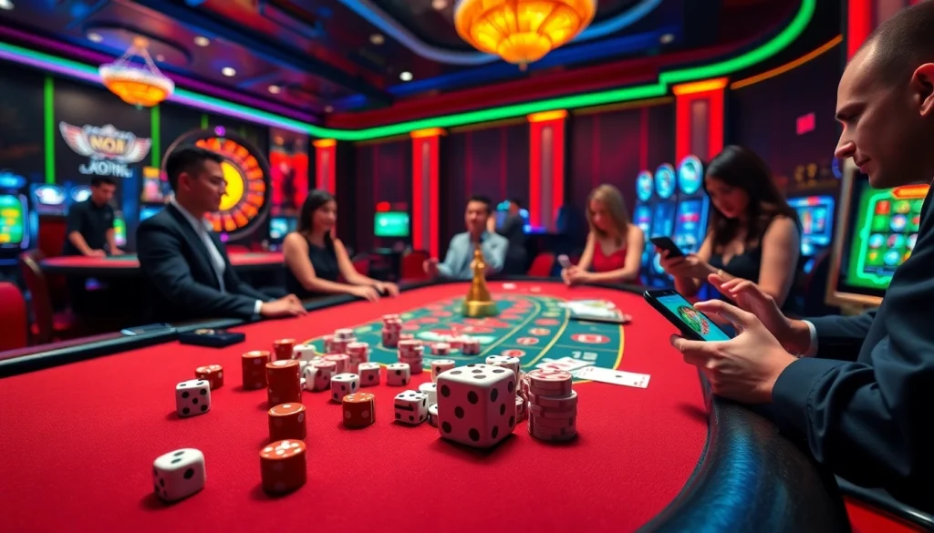 Experience the thrill of tải game 33win with vibrant casino tables, poker chips, and lively gameplay.