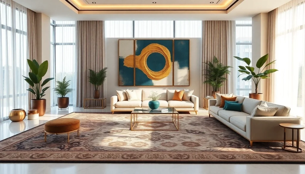 Captivating interior design dubai showcasing a luxurious living room with modern elegance.