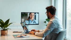 ウープス 口コミ: 髪の再生のためのオンラインクリニックでのビデオカウンセリング中の患者を写したスタイリッシュな様子