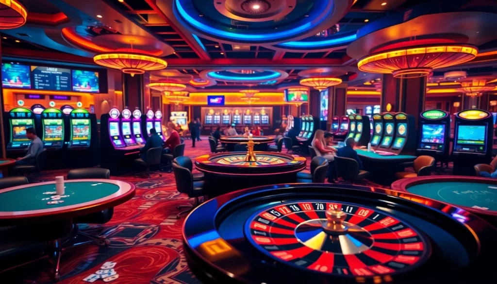 Experience the dynamic world of F8 BET at a luxurious casino featuring vibrant slot machines and exciting poker gameplay.