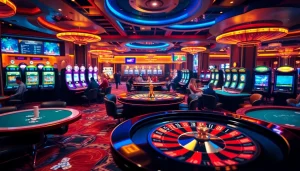 Experience the dynamic world of F8 BET at a luxurious casino featuring vibrant slot machines and exciting poker gameplay.