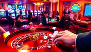 Experience the thrill of gambling at giaimanhacai.news with vibrant roulette and slot machines.