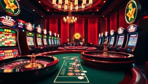 Experience thrilling gaming at https://af88.co/ with a vibrant casino scene featuring roulette and poker tables.