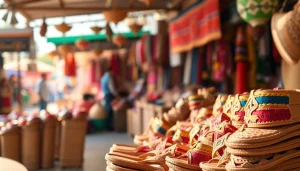 Découverte des élégantes sandales artisanales sur huarachepaschers.fr dans un marché vibrant.