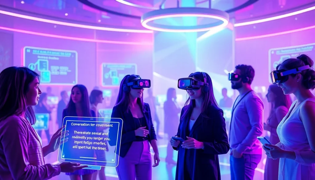 Interactive AI chatbots discussing sex AI in a vibrant digital landscape.