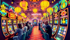 Mainkan walettoto di lingkungan permainan slot yang ceria dan berwarna-warni.