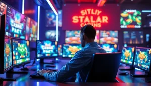 Experience the excitement of the best online casinos in Saskatchewan with a professional gamer engaged in thrilling gameplay.