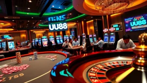 Experience the excitement of UU88 with vibrant casino tables and poker chips.