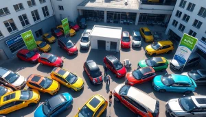 Chirie auto Moldova - vibrant car rental center in Chișinău, showcasing various available vehicles.