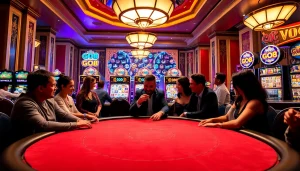 Players enjoying a thrilling game at the GO8 poker table in a luxurious casino setting.